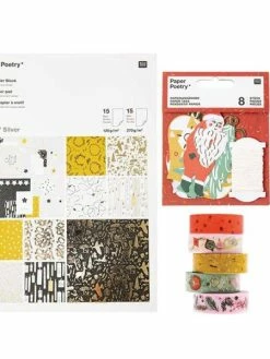 Rico Design 30 Feuilles De Papier Or Et Argent + 5 Masking Tape + 8 étiquettes Noël Nostalgique