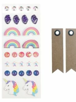 Graine Créative 30 Stickers 3D Arc-en-Ciel + 20 étiquettes Kraft Fanion