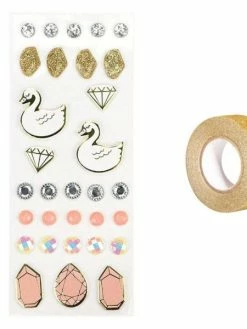 AUCUNE 31 Stickers 3D Cygnes + Masking Tape Doré à Paillettes 5 M