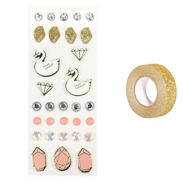 AUCUNE 31 Stickers 3D Cygnes + Masking Tape Doré à Paillettes 5 M 1 AUCUNE 31 Stickers 3D Cygnes + Masking Tape Doré à Paillettes 5 M