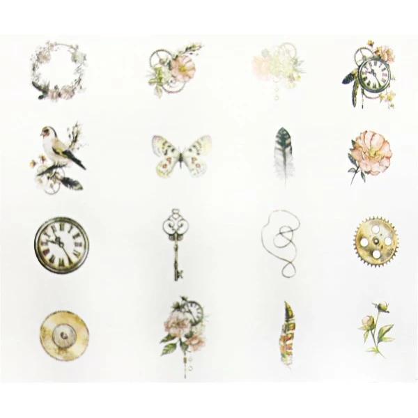 Czech Beads Exclusive 32pcs 1 Sac Vintage Fleur Horloge Oiseau De Papier Décalque De L'Artisanat Des Autocollants Scrapboo 2 Czech Beads Exclusive 32pcs 1 Sac Vintage Fleur Horloge Oiseau De Papier Décalque De L'Artisanat Des Autocollants Scrapboo – Image 2