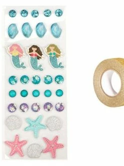 AUCUNE 33 Stickers 3D Mer + Masking Tape Doré à Paillettes 5 M