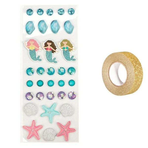 AUCUNE 33 Stickers 3D Mer + Masking Tape Doré à Paillettes 5 M 1 AUCUNE 33 Stickers 3D Mer + Masking Tape Doré à Paillettes 5 M