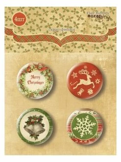 4 Badges Métal Autocollant Décoration Scrapbooking SCRAPMIR CHRISTMAS NIGHT 20