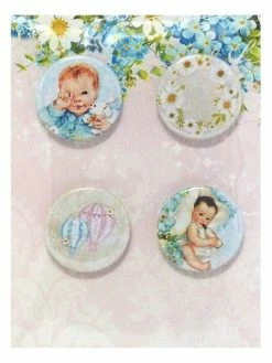 4 Badges Métal Décoration Scrapbooking 2,5 Cm LemonCraft LULLABY