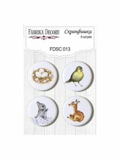 FABRIKA DECORU 4 Badges Métal Décoration Scrapbooking Fabrika Décoru OISEAU LAPIN ŒUF BICHE