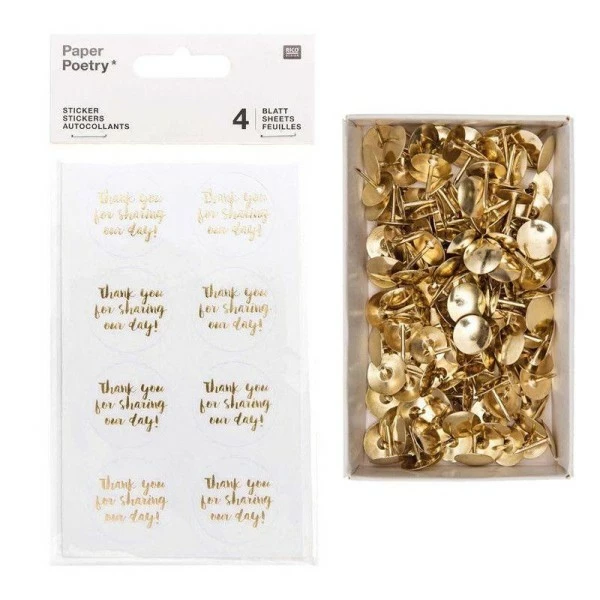 Rico Design 4 Feuilles D'autocollants Blancs Our Day + 150 Punaises Dorées 1 Rico Design 4 Feuilles D'autocollants Blancs Our Day + 150 Punaises Dorées