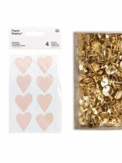 Rico Design 4 Feuilles D'Autocollants Coeurs Rose Clair + 150 Punaises Dorées