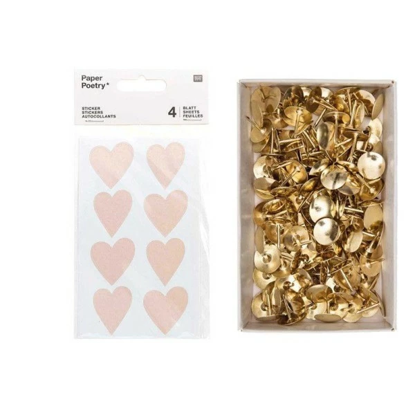 Rico Design 4 Feuilles D'Autocollants Coeurs Rose Clair + 150 Punaises Dorées 1 Rico Design 4 Feuilles D'Autocollants Coeurs Rose Clair + 150 Punaises Dorées