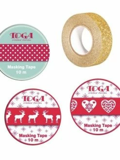 AUCUNE 4 Masking Tapes De Noël - Rouge, Blanc, Doré à Paillettes