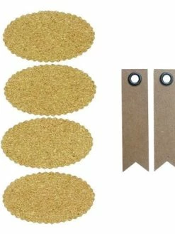 AUCUNE 4 Stickers En Liège Ovales + 20 étiquettes Kraft Fanion