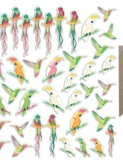 AUCUNE 40 Formes Découpées Oiseaux Tropicaux + 20 étiquettes Kraft Fanion