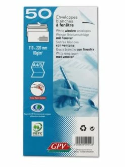 50 Enveloppes Blanches Fenêtre - 110X220 Mm - 80G - Gpv