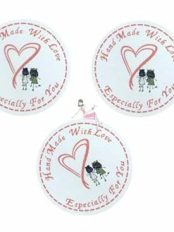 LILIECREA 50 Etiquettes Fait Main Avec Amour, Petites Filles, Stickers Autocollants, 3,5 Cm