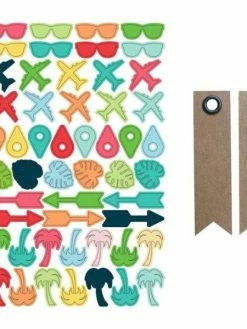 AUCUNE 52 Autocollants Epoxy Paradis Tropical + 20 étiquettes Kraft Fanion