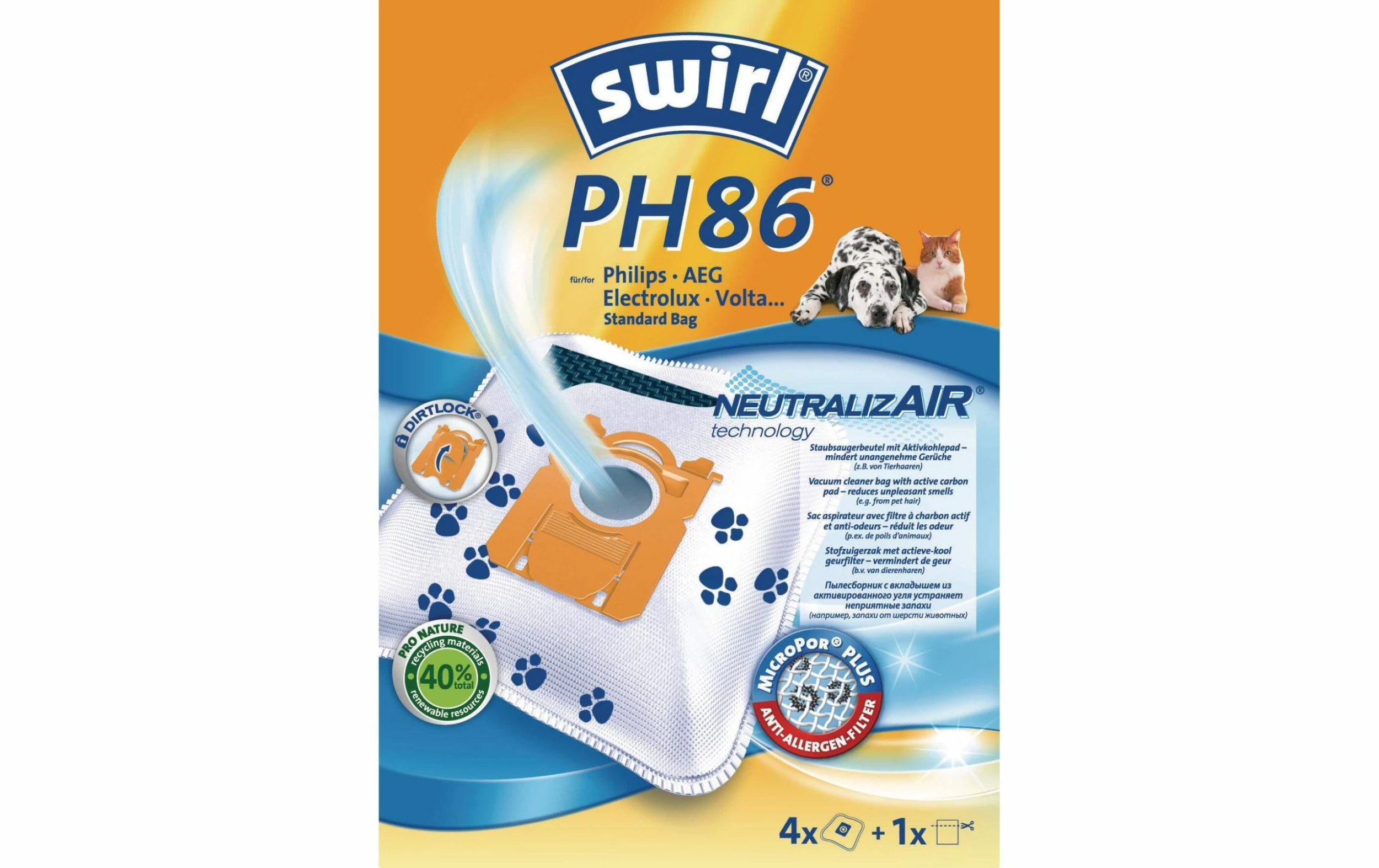 Swirl Sac Filtrant Pour Aspirateur PH 86 NeutralizAir 4 Pièce/s - Sac à Poussière 1 Swirl Sac Filtrant Pour Aspirateur PH 86 NeutralizAir 4 Pièce/s - Sac à Poussière