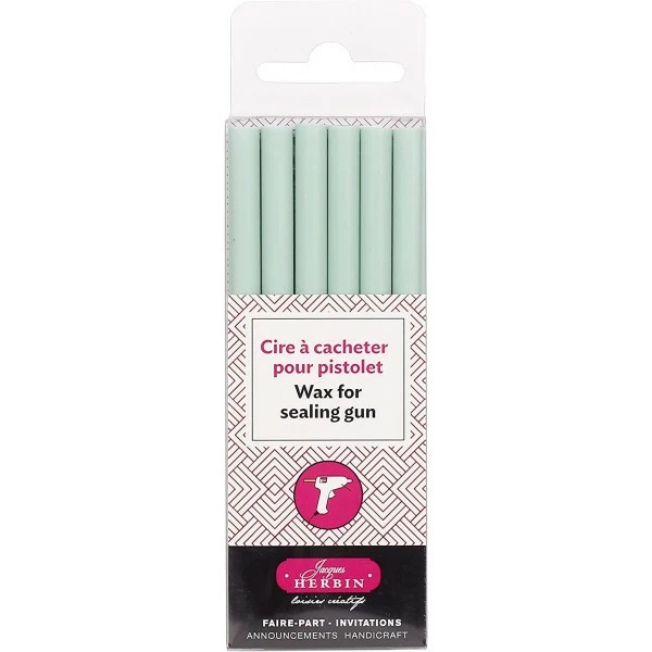 6 Bâtons De Cire à Cacheter Pour Pistolet à Cire - Vert Menthe - Herbin 1 6 Bâtons De Cire à Cacheter Pour Pistolet à Cire - Vert Menthe - Herbin
