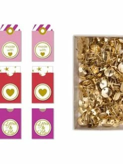 Youdoit 6 étiquettes Rose-rouge Autocollantes Made With Love + 150 Punaises Dorées