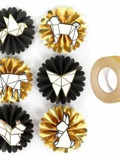 AUCUNE 6 Stickers 3D Animaux Géométriques & Origami + Masking Tape Doré à Paillettes 5 M