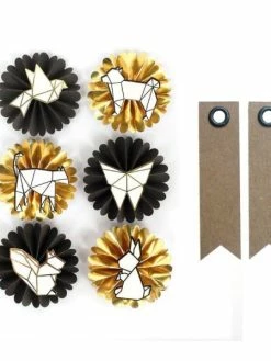 Graine Créative 6 Stickers 3D Animaux Origami + 20 étiquettes Kraft Fanion