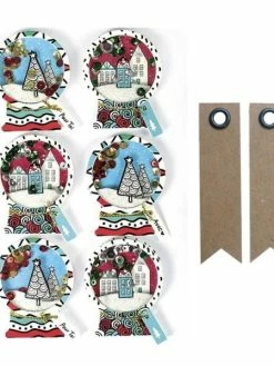 Graine Créative 6 Stickers 3D De Noël Boules De Neige 5 Cm + 20 étiquettes Kraft Fanion