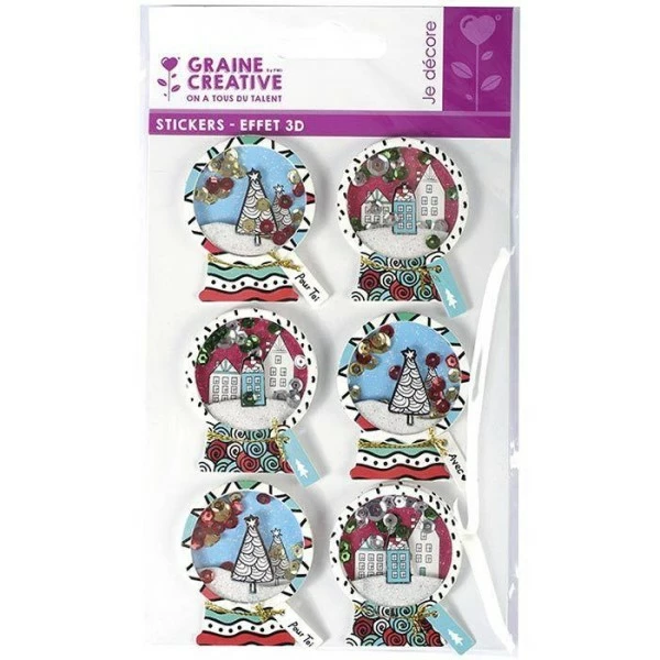 Graine Créative 6 Stickers 3D De Noël - Boules De Neige 5 Cm 2 Graine Créative 6 Stickers 3D De Noël - Boules De Neige 5 Cm – Image 2