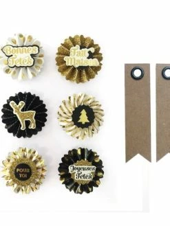 Graine Créative 6 Stickers 3D Médaillons De Noël 4 Cm + 20 étiquettes Kraft Fanion