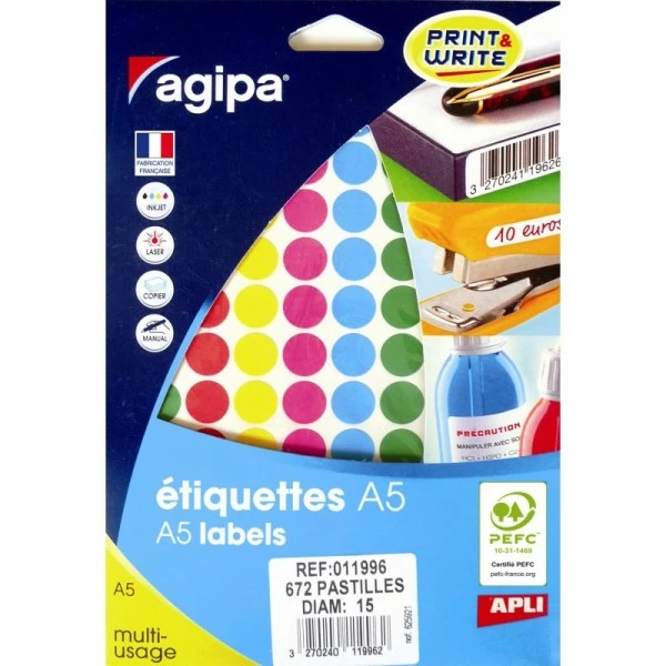 Apli Agipa 672 Gommettes De Couleurs - A5 - 15Mm De Diamètre Apli 11996 1 Apli Agipa 672 Gommettes De Couleurs - A5 - 15Mm De Diamètre Apli 11996
