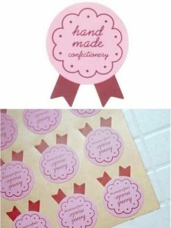 LILIECREA 72 Etiquettes Handmade Rose, Stickers Adhésifs Pour Vos Pâtisseries, Confitures.. Faites Maison BIO