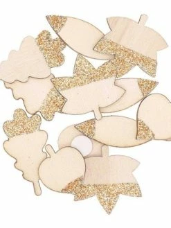 Rico Design 8 Autocollants En Bois Feuilles Pailletées Dorées