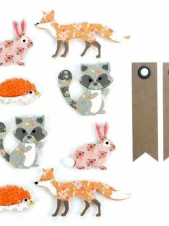 Graine Créative 8 Stickers 3D Animaux De La Forêt + 20 étiquettes Kraft Fanion
