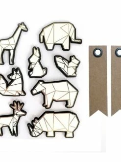 Graine Créative 8 Stickers 3D Animaux Du Zoo 6 Cm + 20 étiquettes Kraft Fanion