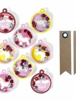 Graine Créative 8 Stickers 3D Boules Licorne 4,5 Cm + 20 étiquettes Kraft Fanion