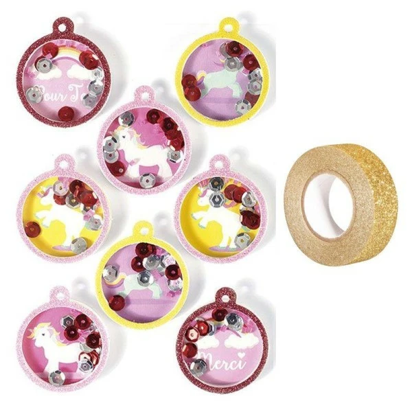 AUCUNE 8 Stickers 3D Boules Licorne 4,5 Cm + Masking Tape Doré à Paillettes 5 M 1 AUCUNE 8 Stickers 3D Boules Licorne 4,5 Cm + Masking Tape Doré à Paillettes 5 M