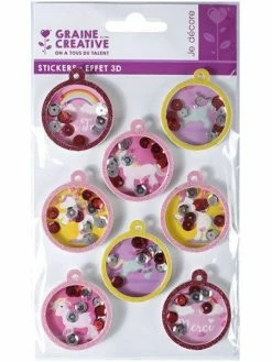 Graine Créative 8 Stickers 3D - Boules Licorne 4,5 Cm -V-Zug shop 8 stickers 3d boules licorne 45 cm p 2