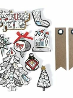 Graine Créative 8 Stickers 3D De Noël Hiver Blanc 8 Cm + 20 étiquettes Kraft Fanion