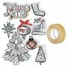 AUCUNE 8 Stickers 3D De Noël Hiver Blanc 8 Cm + Masking Tape Doré à Paillettes 5 M