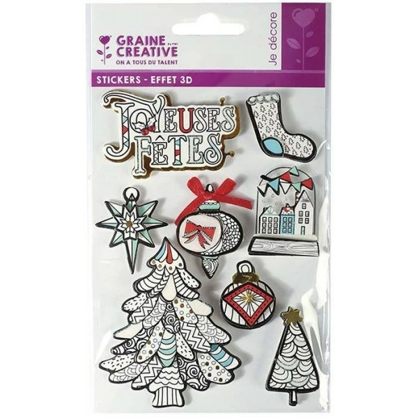 Graine Créative 8 Stickers 3D De Noël - Hiver Blanc 8 Cm 2 Graine Créative 8 Stickers 3D De Noël - Hiver Blanc 8 Cm – Image 2