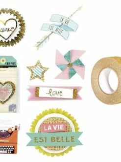 AUCUNE 8 Stickers Fun Effet 3D 5 Cm + Masking Tape Doré à Paillettes 5 M