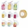 AUCUNE 9 Stickers 3D Boissons Mason Jars 5 Cm + Masking Tape Doré à Paillettes 5 M