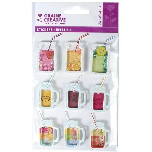 Graine Créative 9 Stickers 3D - Boissons Mason Jars 5 Cm 2 Graine Créative 9 Stickers 3D - Boissons Mason Jars 5 Cm – Image 2