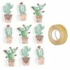 AUCUNE 9 Stickers 3D Cactus Mexicains 4,5 Cm + Masking Tape Doré à Paillettes 5 M