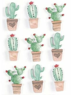 Graine Créative 9 Stickers 3D - Cactus Mexicains 4,5 Cm