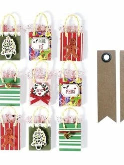 Graine Créative 9 Stickers 3D Sac Cadeau De Noël 5 Cm + 20 étiquettes Kraft Fanion