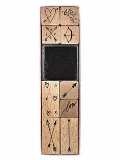 Rico Design 9 Tampons Bois Avec Encreur - Flèches Et Amour