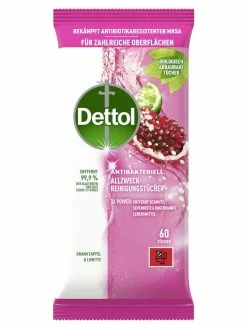 Dettol Lingettes Nettoyantes Multi-usages Grenade & Citron Vert 60 Pièces - Détergents Universels