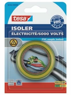 Adhésif Isolant électricité Tesa PVC Souple Isolant Vert/jaune 10m X 15mm