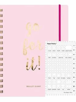 Rico Design Agenda Bullet Journal Rose à Spirales 96 Feuilles + Pochoir Icônes Bureau