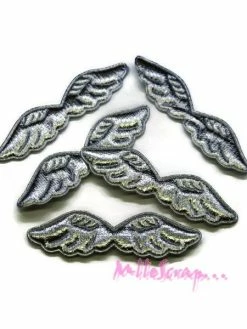 MlleScrap Appliques Ailes Tissu Argent - 5 Pièces
