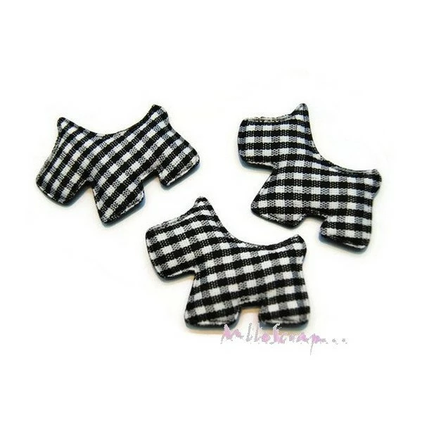 MlleScrap Appliques Chiens Tissu Vichy Noir - 5 Pièces 1 MlleScrap Appliques Chiens Tissu Vichy Noir - 5 Pièces